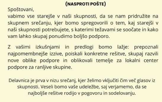 Vabilo: Skupaj za boljšo starost v naši skupnosti